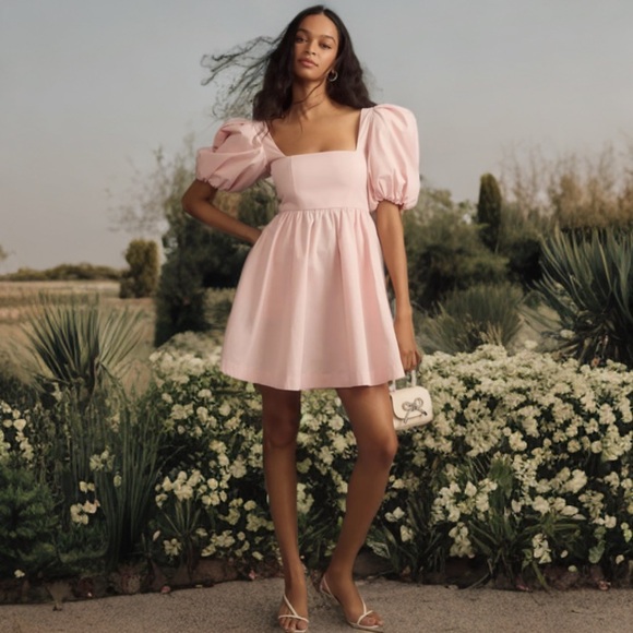 ANTHROPOLOGIE Pink Maeve Puff-Sleeve Smocked Mini Dress - Picture 3 of 17